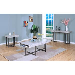 Belaire 47.25 Gray and Gun Metal Rectangle Faux Marble Coffee Table Set (3-Piece)