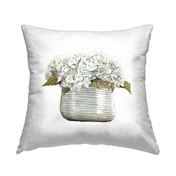 Hydrangea Bouquet Country Tin White Square Outdoor Throw Pillow