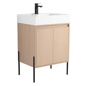 Crownpoint 24 in. Freestanding Single White Oak Bathroom Vanity with White Acrylic Sink Top Unassembled