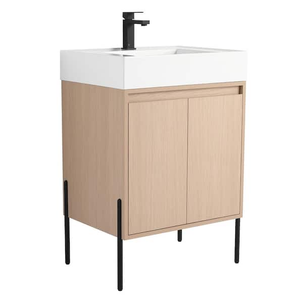 Fine Fixtures Crownpoint 24 in. Freestanding Single White Oak Bathroom Vanity with White Acrylic Sink Top Unassembled