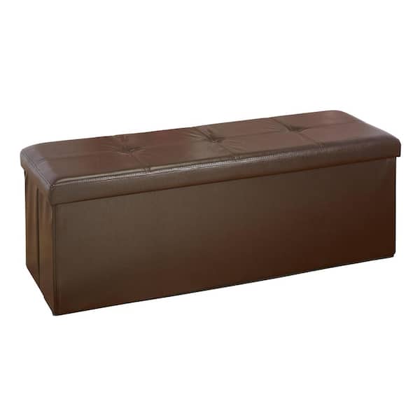 Simplify Chocolate Faux Leather Triple Folding Storage Ottoman