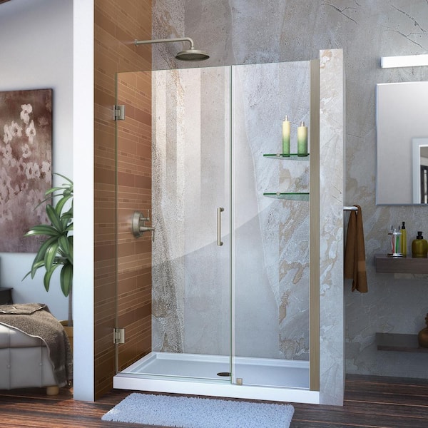 DreamLine Unidoor 41 to 42 in. x 72 in. Frameless Hinged Shower Door in Brushed Nickel
