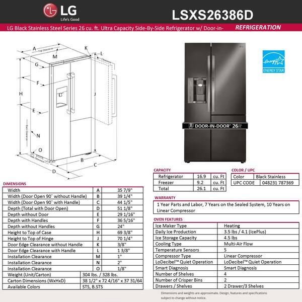 LG Electronics 26 cu. ft. Side-by-Side Refrigerator with Door-in