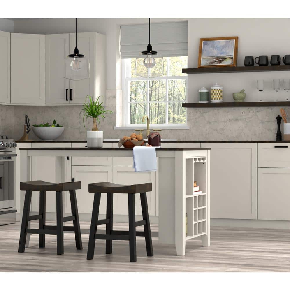 Elm and Black 25" Saddle Style Wood Counter Stool