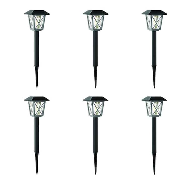 Hampton Bay Oakleigh 16 Lumens 2-Tone Black and Grey LED Outdoor Solar Landscape Path Light Set with Vintage Bulb (6-Pack)