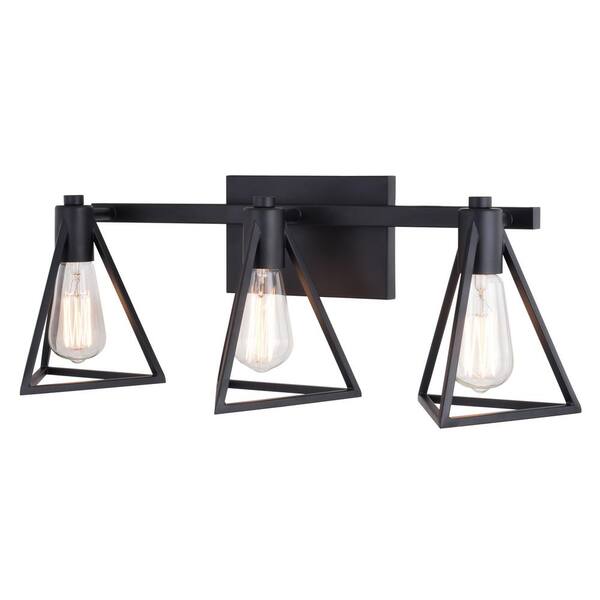 VAXCEL Ravenna 23 in. 3Light Matte Black Bathroom Vanity Light Fixture Metal Cage Shade, LED