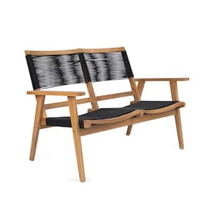 Outdoor Natural Wood and Black Rope Lawn Chair (2 Seat)