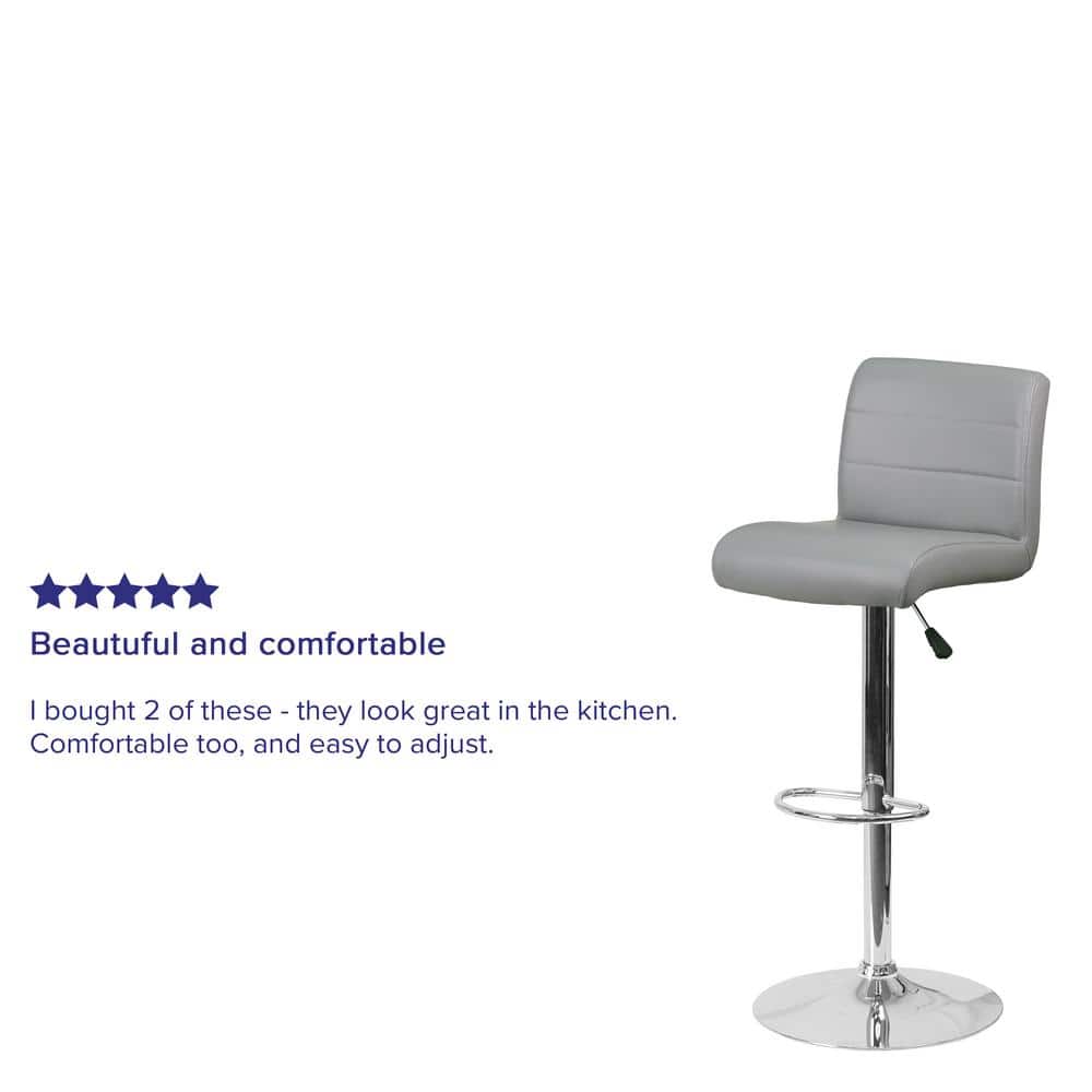 Gray Adjustable Height Swivel Bar Stool with Vinyl Seat