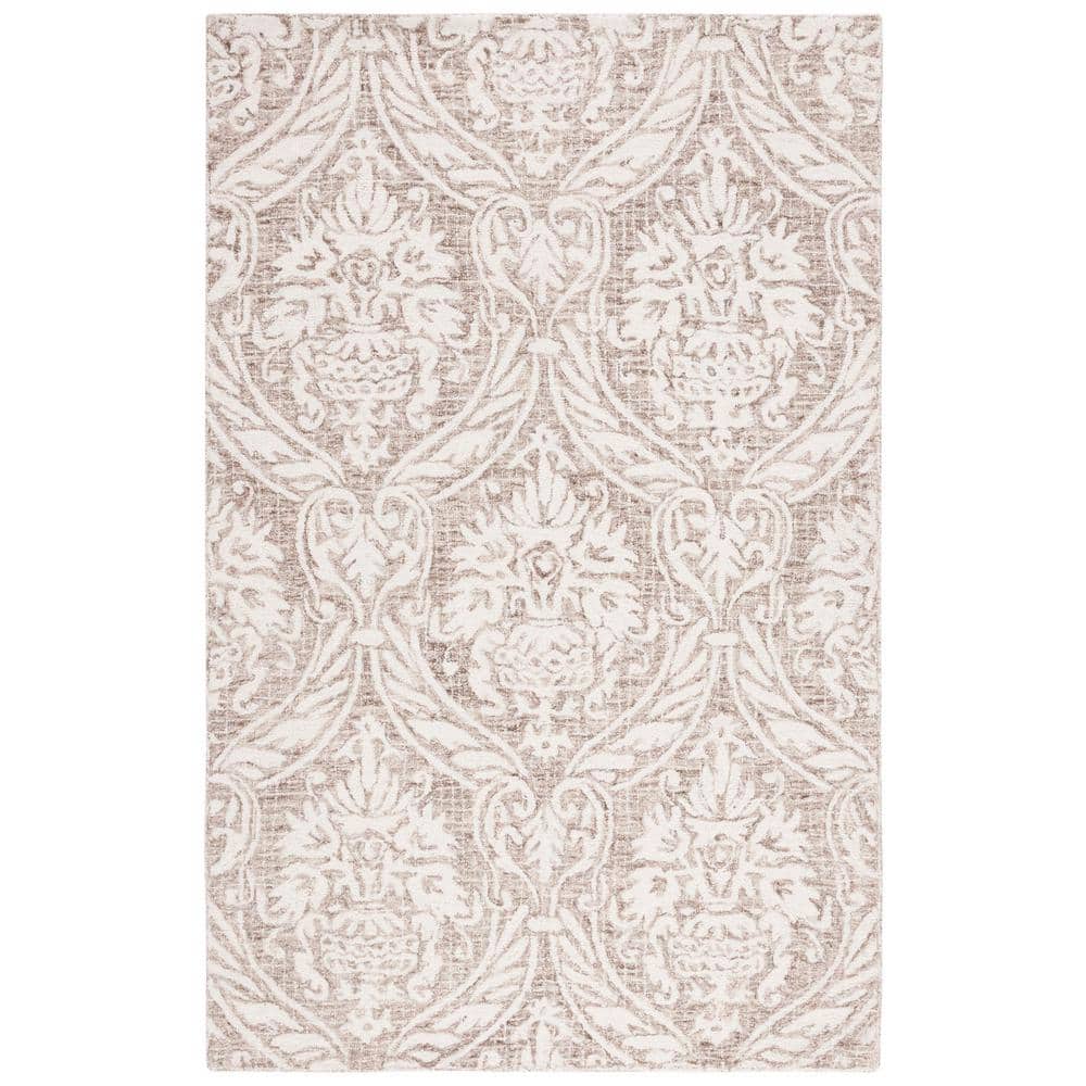 Ivory and Beige Tufted Wool Abstract Area Rug, 5' x 8'