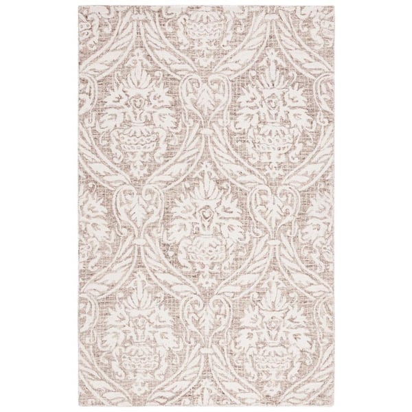 Abstract Ivory/Beige 5 ft. x 8 ft. Damask Area Rug