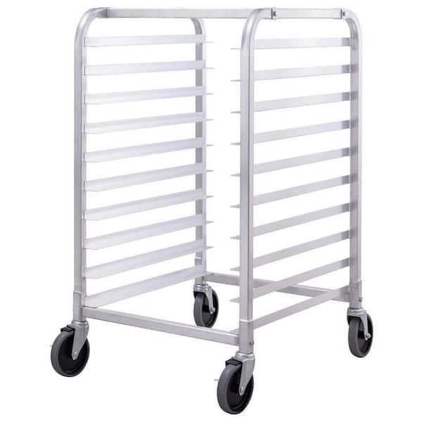 Aluminum Silver 10 -Tier Kitchen Bun Pan Sheet Rack with 4-Casters