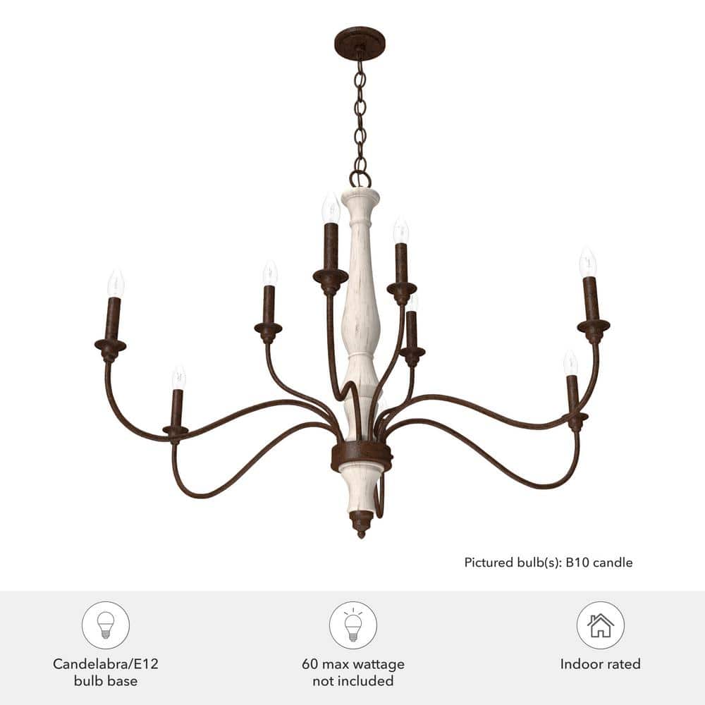 Distressed White 9-Light Tiered Candle Chandelier