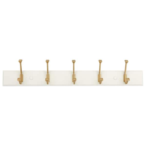 Home Decorators Collection 27 in. Soft White with Warm Undertone Hook Rack with 5 Brushed Gold Hooks
