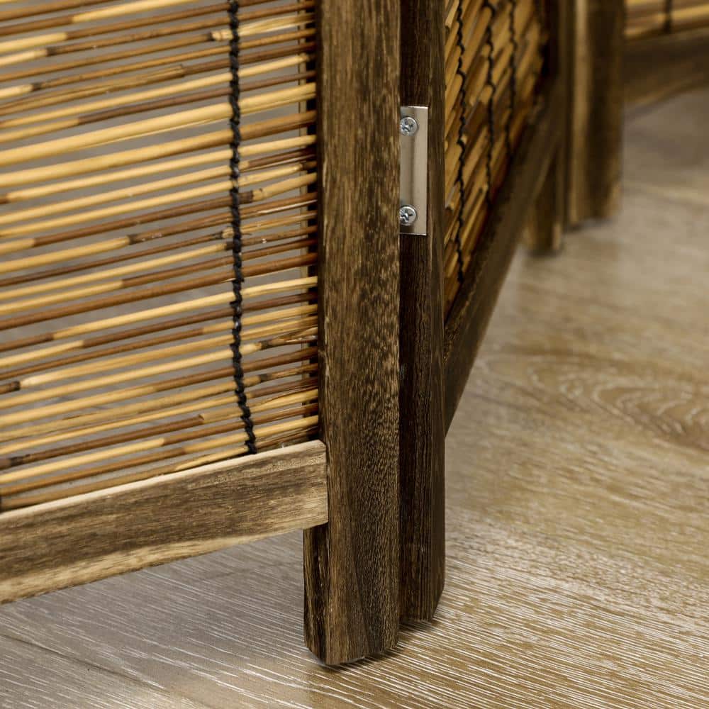 Brown Woven Bamboo 4-Panel Folding Room Divider