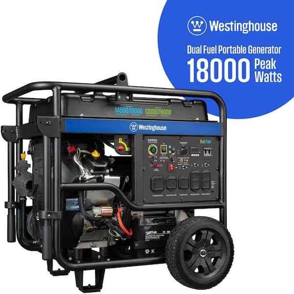 18,000/14,500-Watt Dual Fuel Gas and Propane Portable Generator with Remote Electric Start, Low THD, and 50 Amp Outlet