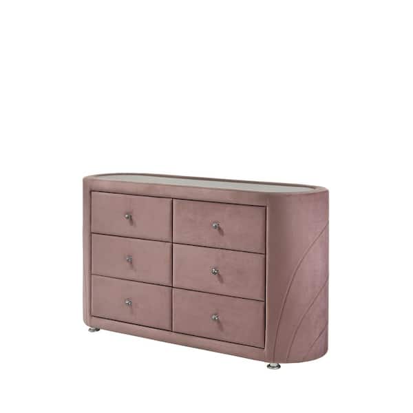 Acme Furniture Salonia Pink Velvet 6 Drawers 19 in. Wide Dresser without Mirror