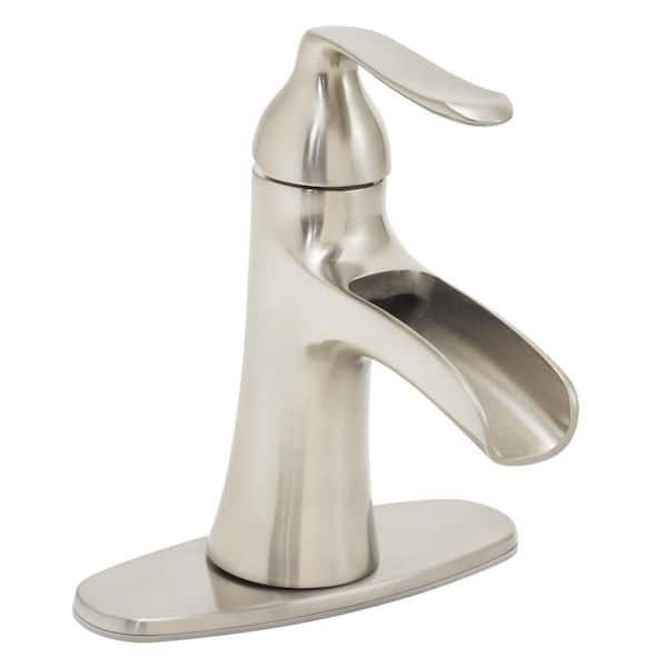 Speakman Caspian Single Hole Single-Handle Bathroom Faucet with Deck Plate in Brushed Nickel