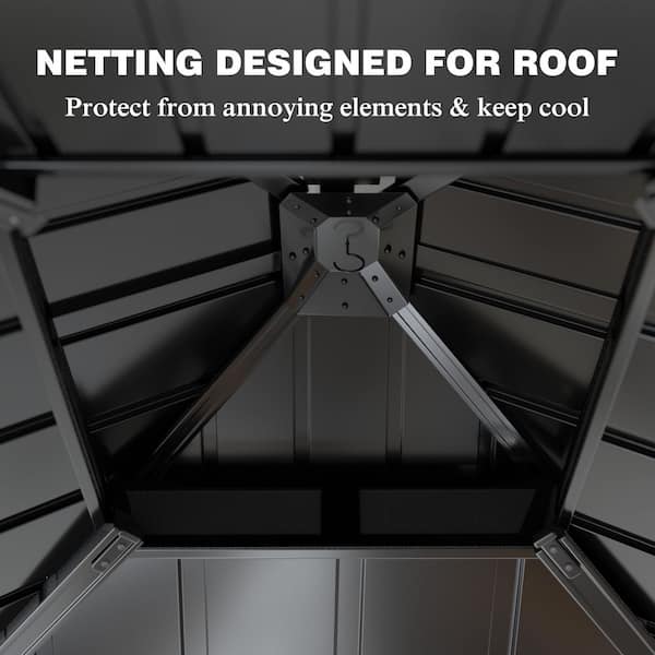 12 ft. W x 12 ft. D Aluminum Hardtop Gazebo with Galvanized Double Roof and Textilene Netting