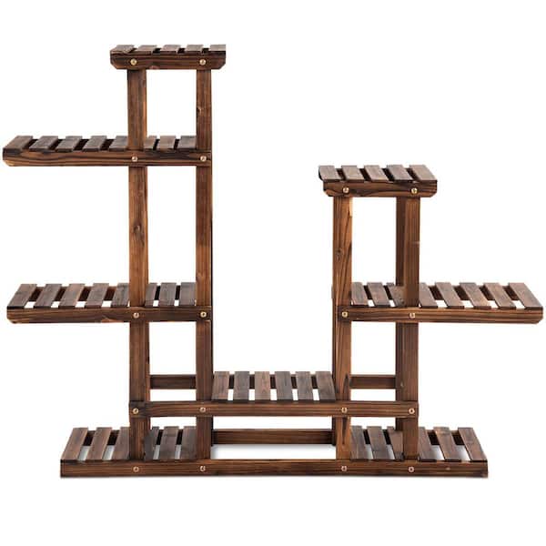 HONEY JOY 44 in. x 10 in. x 38 in. Indoor/Outdoor Brown Wood Flower Display Wooden Garden Plant Shelf ( 6-Tier)
