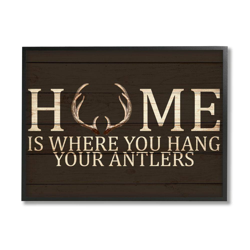 Home's Where You Hang Antlers Rustic Phrase by Kim Allen Framed Print Typography Texturized Art 16 in. x 20 in.