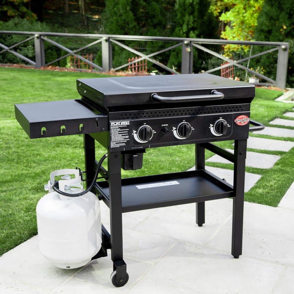 Black Stainless Steel 3-Burner Gas Hibachi Griddle with Lid