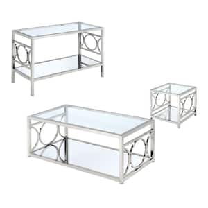 Innedia 3-Piece 47.25 in. Chrome Rectangle Glass Coffee Table Set with Shelf