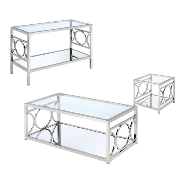 Furniture of America Innedia 3-Piece 47.25 in. Chrome Rectangle Glass  Coffee Table Set with Shelf IDF-4166CRM-3PC - The Home Depot