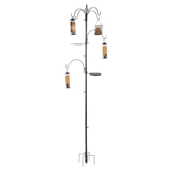 93 in. Metal Bird Feeding Station with 6 Hooks and 6 Bird Feeders