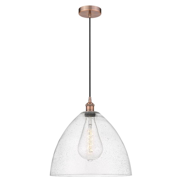 Innovations Edison Dome 60-Watt 1-Light Antique Copper Shaded Mini Pendant Light with Seeded Glass Shade