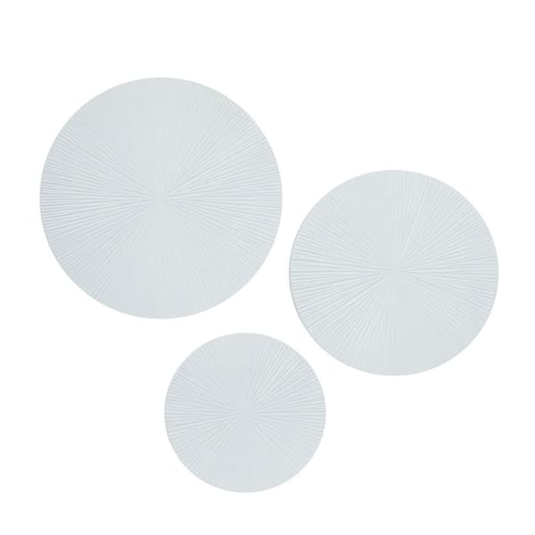 Wood White Carved Radial Plate Wall Decor (Set of 3)