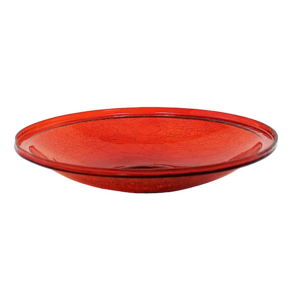 Reflective Crackle Glass Birdbath Bowl, 14 in. dia. Red