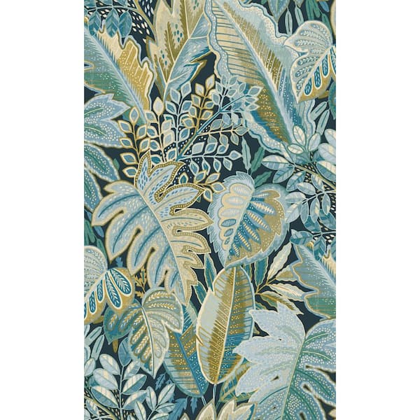 Walls Republic Blue Furry Leaves Tropical Printed Non-Woven Paper Non Pasted Textured Wallpaper 57 sq. ft.