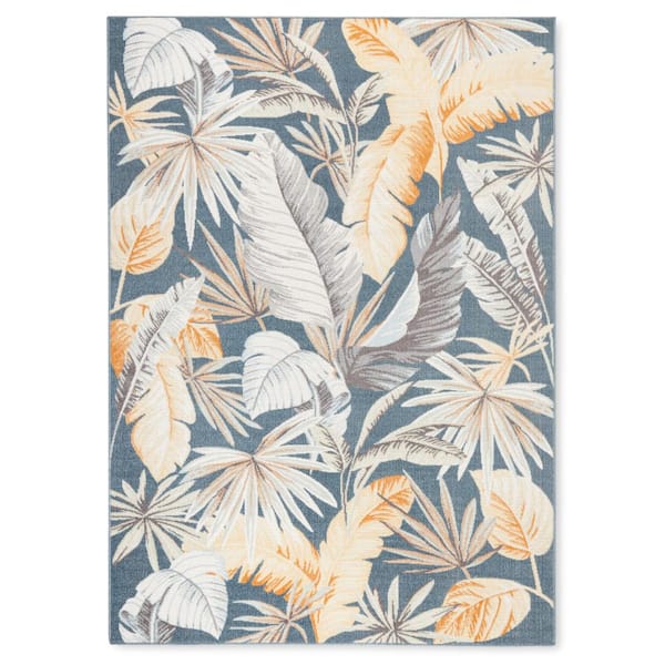 Abaco Tropical Foliage Dark Blue 5 ft. x 7 ft. Indoor/Outdoor Area Rug