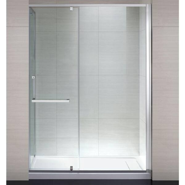 Schon Brooklyn 60 in. x 79 in. Semi-Framed Shower Enclosure with Hinged Glass Shower Door in Chrome and Clear Glass
