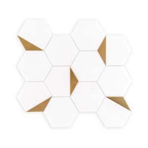 Bees Knees White 13 in. x 11.125 in. Hexagon Honed Marble and Metal Mosaic Wall and Floor Tile (10.04 sq. ft. /Case)