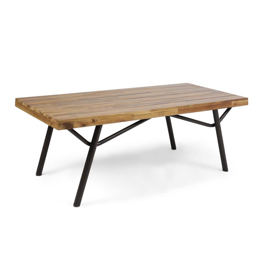 Acacia Wood and Black Iron Outdoor Coffee Table