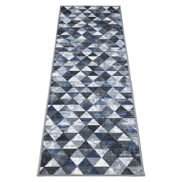 Ottomanson Ottohome Collection Non-Slip Rubberback Modern Abstract/Geometric 2x7 Indoor Runner Rug, 1 ft. 10 in. x 7 ft., Navy/Gray