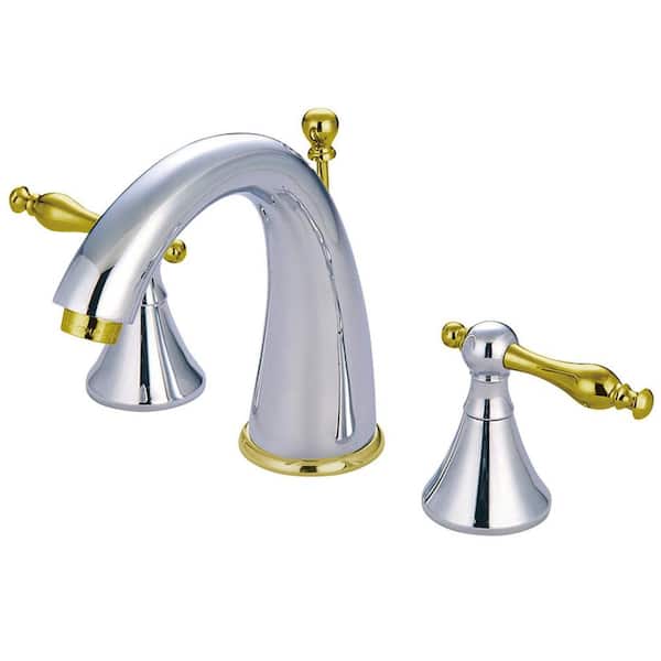 Kingston Brass Naples 8 in. Widespread 2-Handle Bathroom Faucets with Brass Pop-Up iin Polished Chrome/Polished Brass