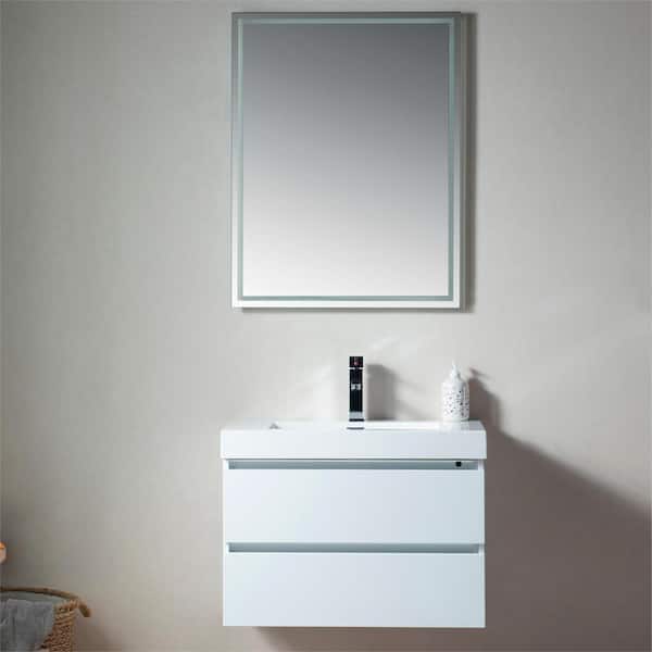 Vanity Art Annecy 30 in. W x 18.5 in. D x 20 in. H Bathroom Wall Hung Vanity in White with Single Basin Vanity Top in White Resin
