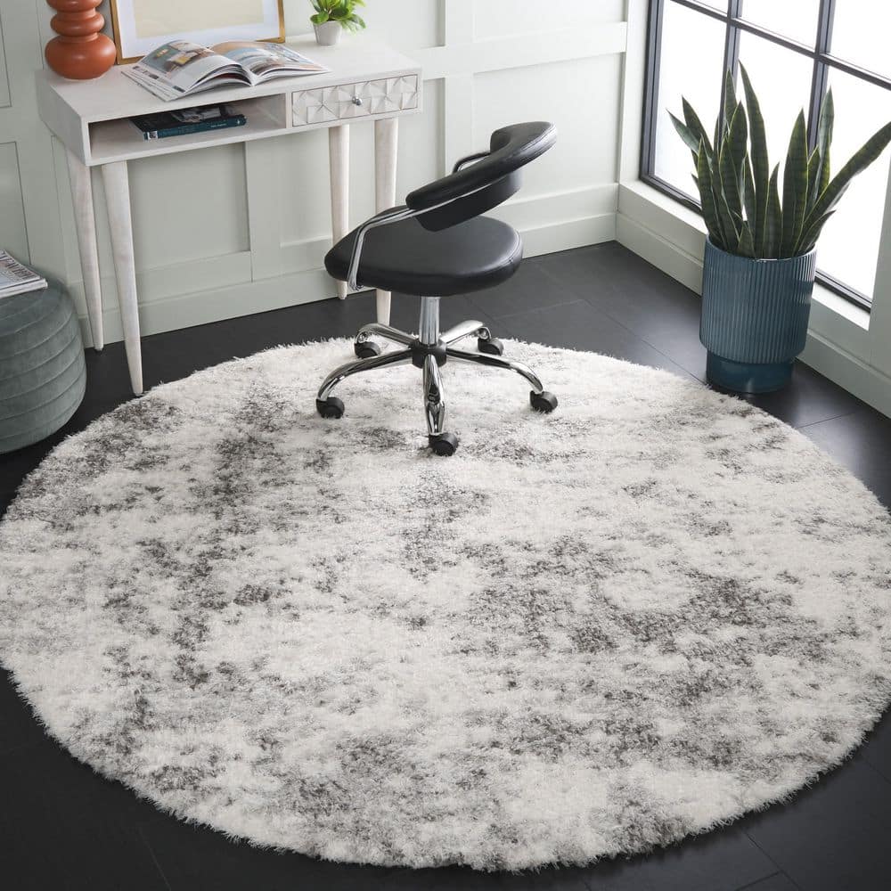 Lindsay Shag 7 ft. x 7 ft. Ivory/Gray Distressed Abstract Round Area Rug price history on PriceWatchPro