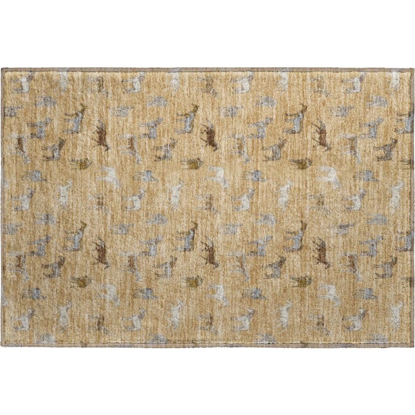 Mayfield Premium Machine Washable Abstract AMF2521 Gold 2 ft. x 3 ft. Accent Rug