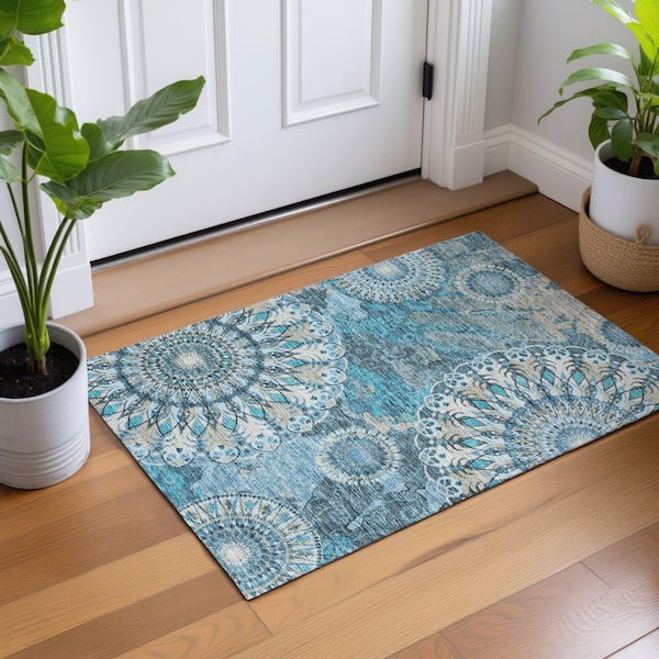 Chantille Machine Washable Indoor/Outdoor Abstract ACN2335 Teal 2 ft. x 3 ft. Accent Rug