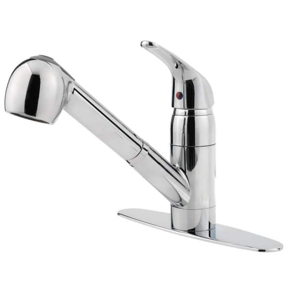 Pfister Pfirst Polished Chrome 1-Handle Deck-Mount Low-Arc Handle Kitchen Faucet (Deck Plate Included)