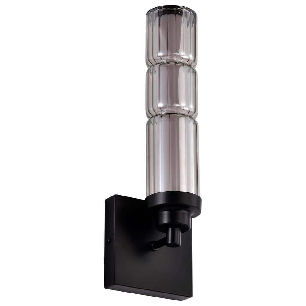 Evander 1-Light Matte Black Contemporary Dimmable 3000K Integrated LED Vanity Wall Sconce with Smoked Glass Shade price history on PriceWatchPro