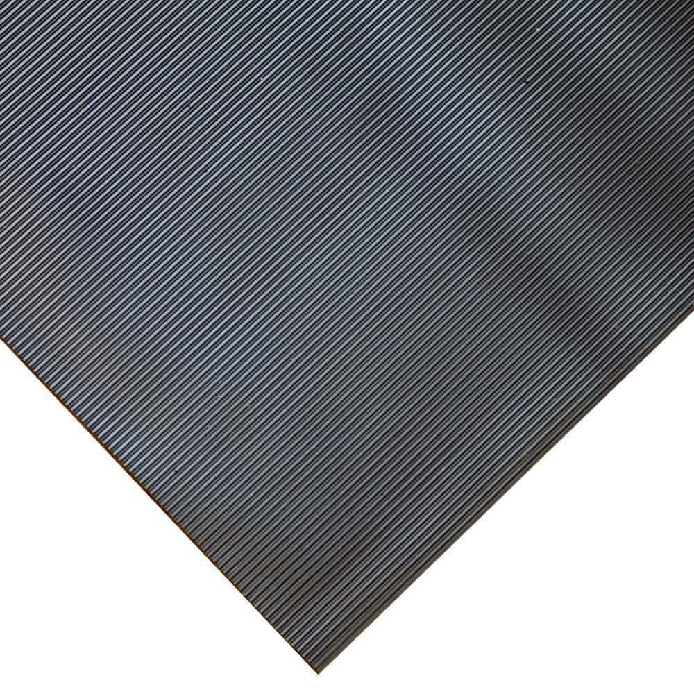 Black Fine-Ribbed Thermoplastic Rubber Garage Flooring Mat