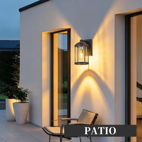 1-Light Matte Black Modern Cylinder Outdoor Wall Sconce with Weather Resistant Clear Glass Shade, 2-Pack