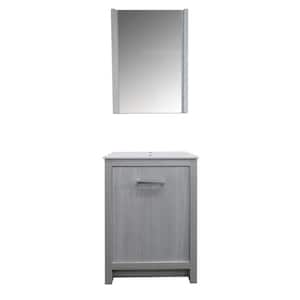 24 in. W x 18 in. D x 33.5 in. H Single Vanity in Gray w Ceramic Vanity Sink Top in White w Matching 24 in. Mirror