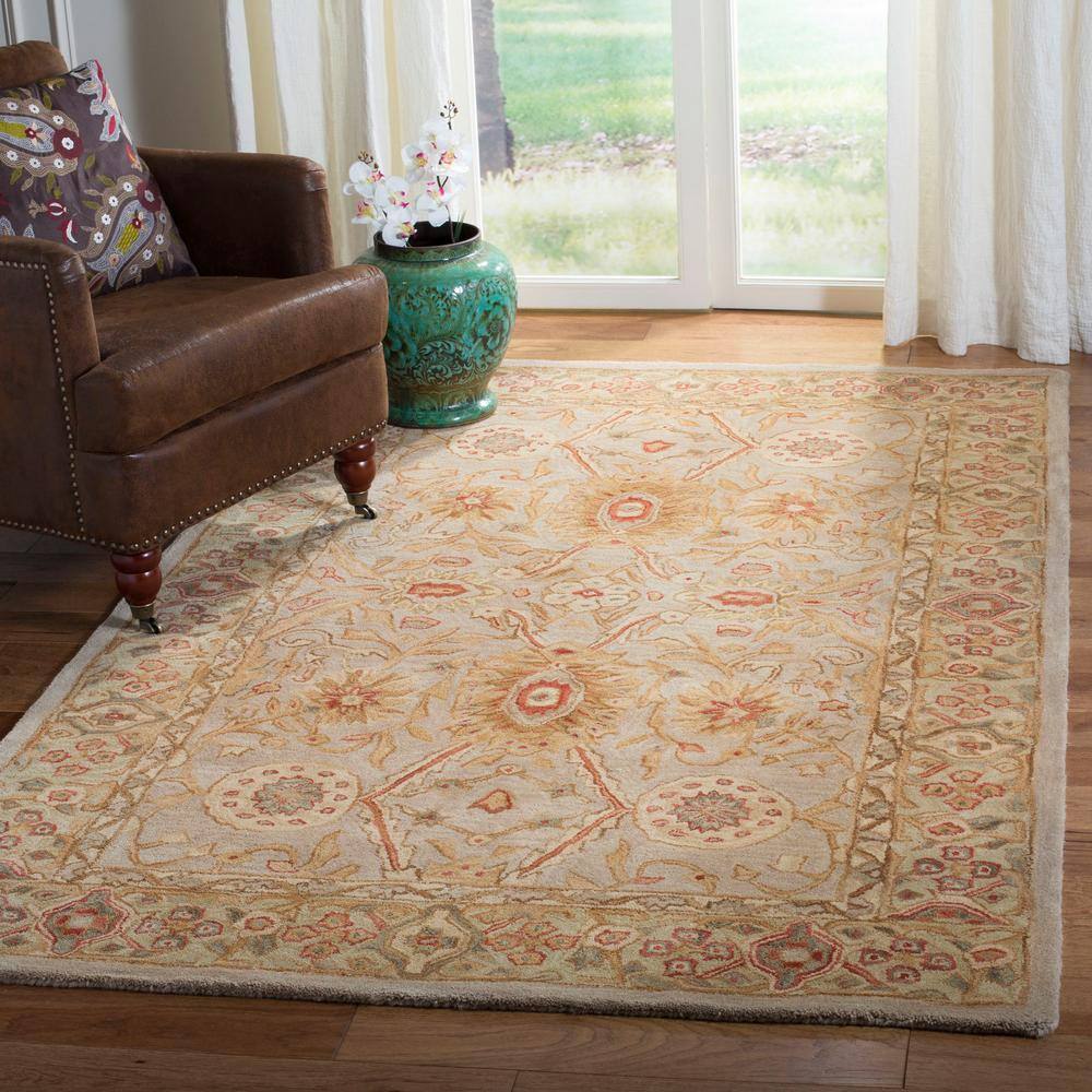 Beige Floral Handmade Tufted Wool 8' x 10' Rug
