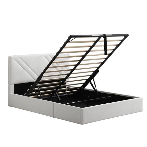 Ahokua Cream White Plywood Frame Queen Upholstered Platform Bed with