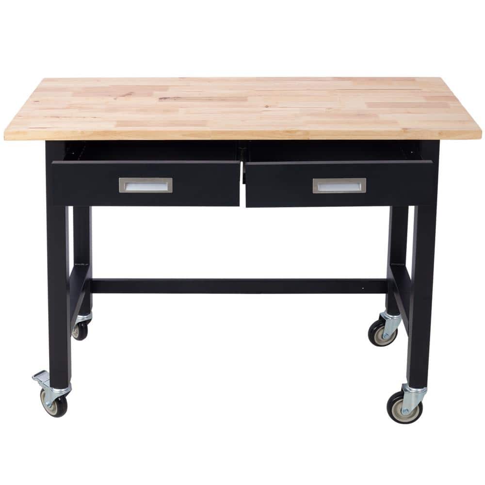 20 in. W x 48 in. D Workbench with Drawer Storage, Heavy Duty Bamboo Wood Work Table with Wheels for Garage Home Office price history on PriceWatchPro